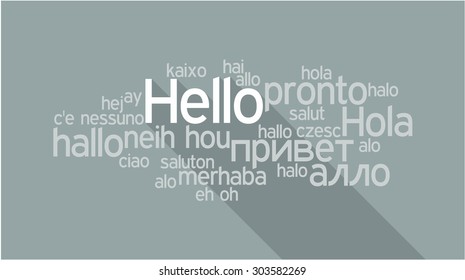 HELLO in different languages, words collage vector illustration