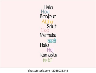 hello diffrent languages vector art design hand drawn ni hao ,aloha,hallo,konichwa,merhaba,bonjour,namaste,ciao