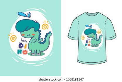 Hello dino illustration t shirt design