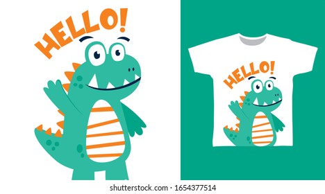 Hello dinosaur design vector illustration ready for print on t-shirt, apparel, poster and other uses.