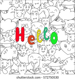 Hello doodle hipster background