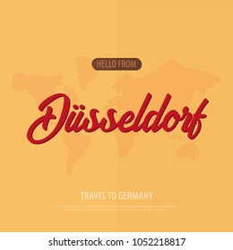 Hello from Dusseldorf. Travel to Germany. Touristic greeting card. Vector illustration