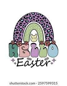 Hello Easter. Easter Day Themed Project. Illustration, Logotype, Graphic, Watercolor, Sticker, Easter T-shirt. Christian Festival And Cultural Holiday. 