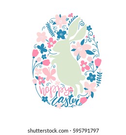 Hello Easter. Decorative floral wreath isolated on white.Greeting background.Vector Illustration