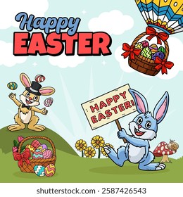 Hello Easter Egg Hunting Poster Square Banner