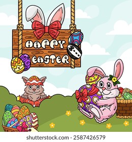 Hello Easter Egg Hunting Poster Square Banner