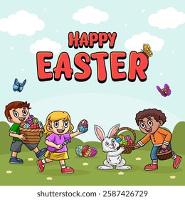 Hello Easter Egg Hunting Poster Square Banner