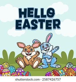 Hello Easter Egg Hunting Poster Square Banner