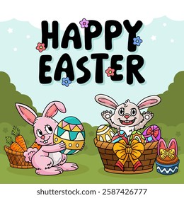 Hello Easter Egg Hunting Poster Square Banner