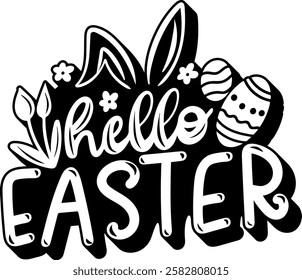 hello easter happy easter black vector graphic design and cut file