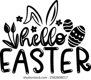 hello easter happy easter black vector graphic design and cut file