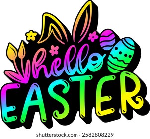 hello easter happy easter rainbow colorful bright vibrant graphic design quote