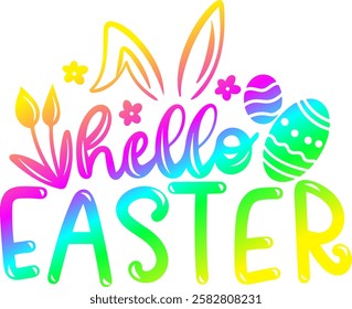 hello easter happy easter rainbow colorful bright vibrant graphic design quote