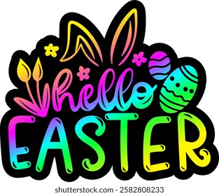 hello easter happy easter rainbow colorful bright vibrant graphic design quote