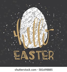 Hello easter lettering modern calligraphy style. Hand written Easter phrases .Greeting card text templates with Easter eggs. Happy easter lettering modern calligraphy style. Vector illustration