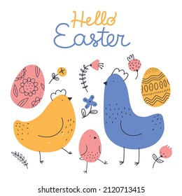 Hello Easter poster. Spring holiday greeting card