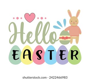 Hello Easter Trendy Design With Typography, Easter Bunny, Easter Hunting Squad, Easter For Kids, March Shirt, Welcome Spring, Cut File For Cricut And Silhouette svg