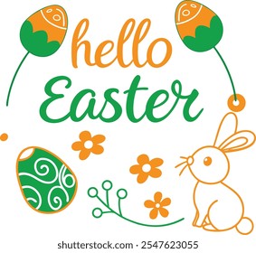 "Hello Easter Typografy Design" bietet kreativen, festlichen Text mit dekorativen Elementen, die Ostern feiern. Perfekt für Karten, Banner und digitale Projekte,