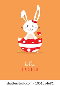Hello easter with white Easter rabbit.