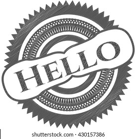Hello emblem with pencil effect
