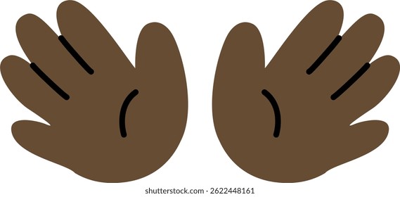 Hello Emoji Color Skin Dark Brown Color Hand Drawing Hi Emoji. Cute Stye.