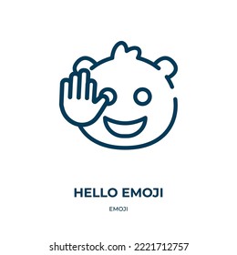 Hello emoji icon. Linear vector illustration from emoji collection. Outline hello emoji icon vector. Thin line symbol for use on web and mobile apps, logo, print media.
