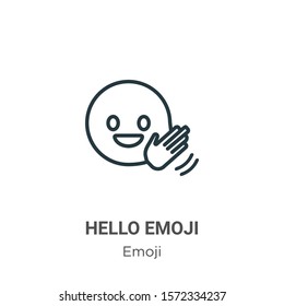 Hello emoji outline vector icon. Thin line black hello emoji icon, flat vector simple element illustration from editable emoji concept isolated on white background