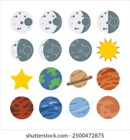 Hello everyone, let's beautify your designs by adding our collection of Moon Phases Stars Sun and Planets Set Elements