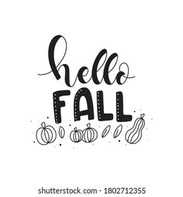 Hola, otoño. Citas con letras de otoño. Tipografía Única Escrita A Mano. Ilustración vectorial para su diseño.