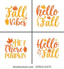 Hello Fall - Autumn Leaves and Pumpkin Spice T-Shirt Design