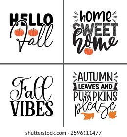 Hello Fall - Autumn Leaves and Pumpkin Spice T-Shirt Design