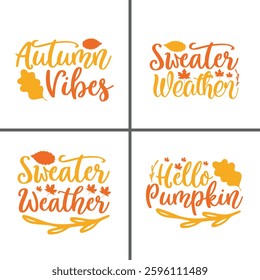 Hello Fall - Autumn Leaves and Pumpkin Spice T-Shirt Design