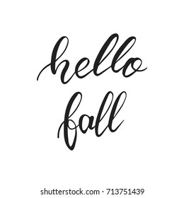 Hello fall. Autumn lettering. Autumn seasonal hand lettering quote