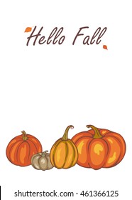 Hello fall, autumn Pumpkin harvest, template for advertising, greeting cards, invitations, vector illustration