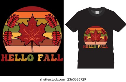 hello fall, autumn typography Trendy retro vintage t-shirt design. funny Thanksgiving t shirts design vector illustration. Thanksgiving turkey Lovers best t shirts design ready for any print item.