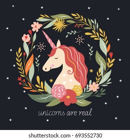 hello fall, autumn unicorn on  black background
