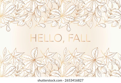 Hello fall Banner. Seamless Fall Border Frame. Seamless Horizontal Fall Background. Autumn Line Art Drawing. Fall Flower Design. Border Frame