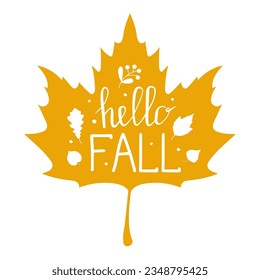 Hello, Fall calligraphy. Cute autumn hand draw lettering vector illustration. Happy autumn! Autumn banner.