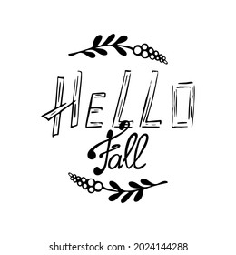 Hallo Herbstdoodle Illustration mit Dekoration. Schwarz-Weiß.