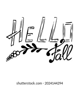 Hola ilustración del doodle otoño con decoración. Blanco y negro.