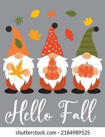 Hello  Fall Gnomes 6 Autumn Vector File