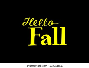 Hello Fall hand lettering design. Fall logos and emblems for invitation, greeting card, t-shirt, prints and posters. Hand drawn winter inspiration phrase. Vector illustration
