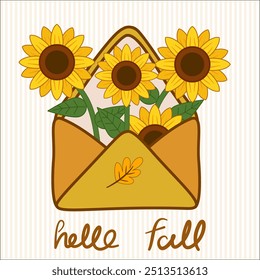 Hello Fall with letter sunflowers illustration 