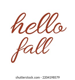 Hello Fall lettering red text. Hand drawn vector illustration isolated on white background.