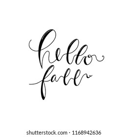 Hello Fall Lettering Text. Hand drawn vector illustration isolated on white background.