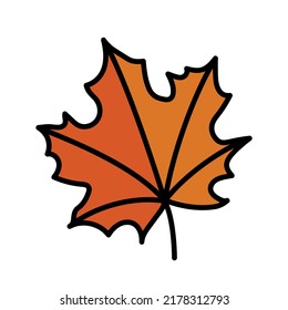 hello fall, maple leaf vector illustration, autumn season symbol, thick black outline