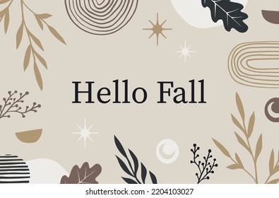 Hello Fall modern abstract style. Contemporary art, minimalist posters with texture shapes. Trendy colors flat cover. Vector illustration in doodle style. Eps 10