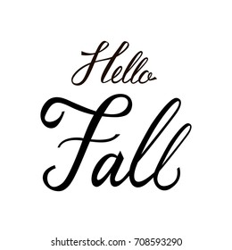 Hello fall modern brush phrase isolated on white background