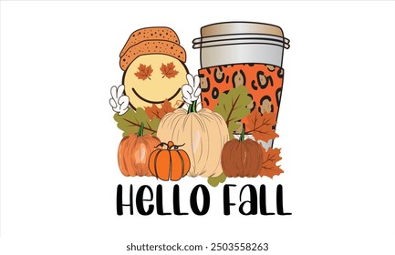 Hello Fall Retro PNG T-Shirt Design