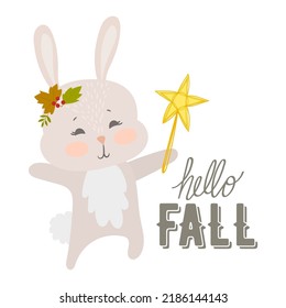 Hello fall season rabbit flat design